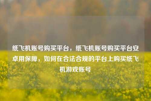 纸飞机账号购买平台，纸飞机账号购买平台安卓用保障，如何在合法合规的平台上购买纸飞机游戏账号